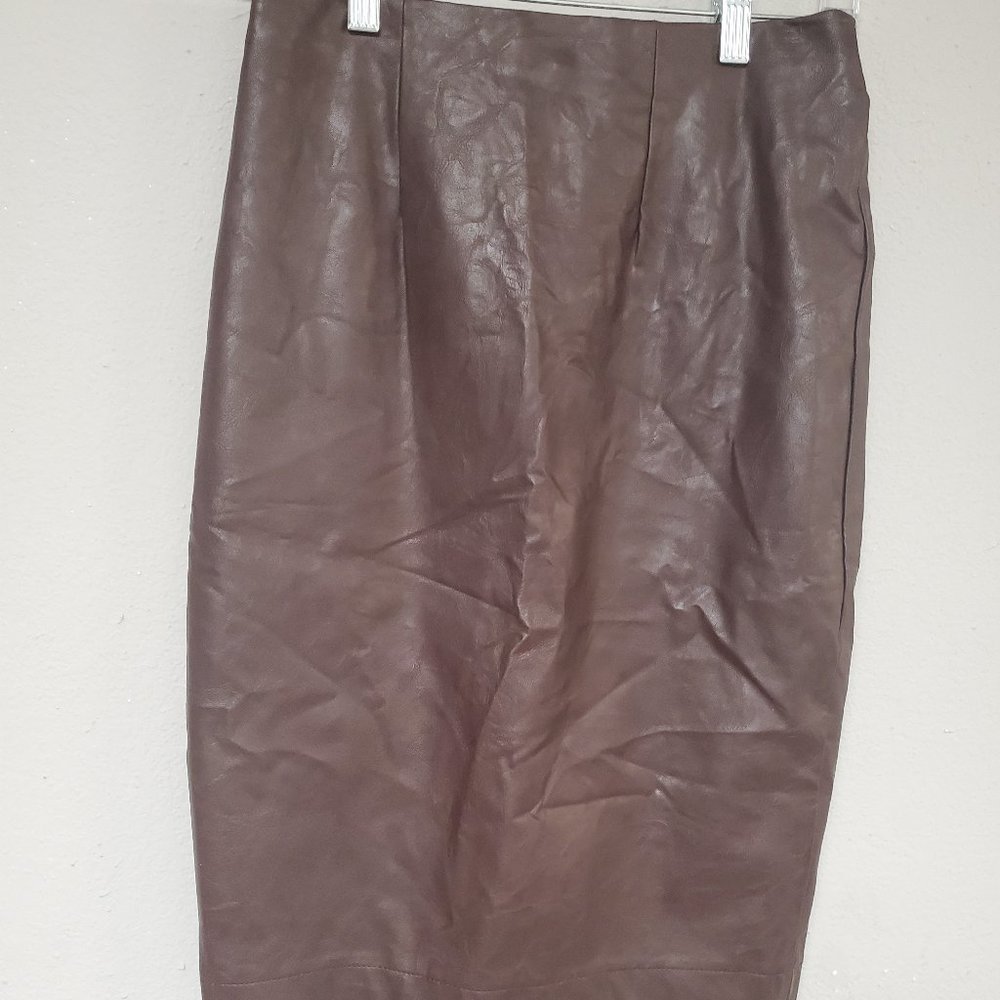 NWT Ann Taylor Faux Brown Leather Pencil Skirt Size 0